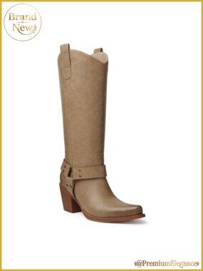 Faux Leather Knee High Cowboy Boots Block Heel Western